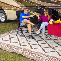 Save reversi mats 9 x 18 large rv patio mat and rug for outdoors backyard trailer picnics camping heavy duty weather resistant thick reversible rugs comes with storage bag brown beige