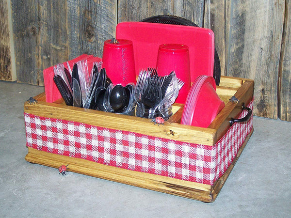 Utensil holder Paper plate and napkin holder caddy utensil organizer paper plate holder Table top plastic ware holder and party decor