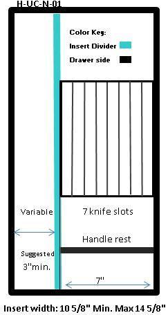 Craftsman Series - Style H Narrow Utensil Organizer & Cutlery Storage (H-UK-N-01)  Drawer Interior Size Range: Width 10 5/8" - 14 5/8", Depth 15" - 21". Insert Min/Max Height see details below - adtwixt