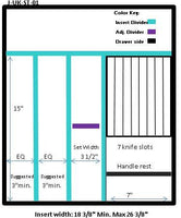 Craftsman Series - Style J Standard Utensil Organizer & Cutlery Storage (J-UK-ST-01)  Drawer Interior Size Range: Width 18 3/8" - 26 3/8", Depth 18" - 21". Insert Min/Max Height see details below - adtwixt